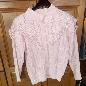 Vintage Pink Lace Knit Cardigan (M) Sweater Jacquelyn by Browne Garden Coquette